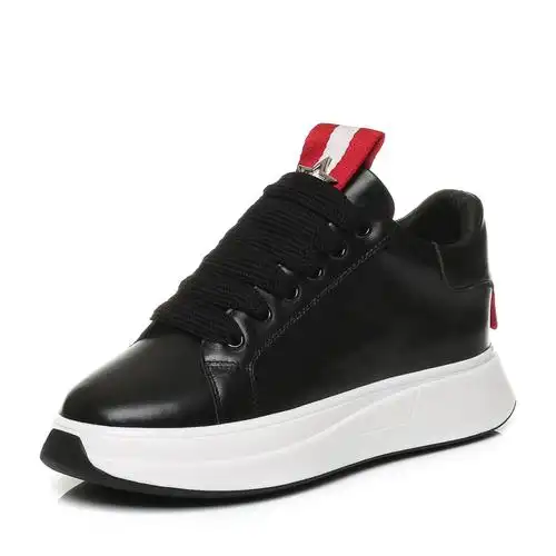 belle/百丽2017秋新品黑色舒适系带牛皮女小白鞋31933cm7