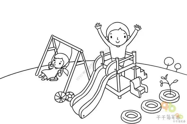 阳光下成长我的幸福童年孩童成长主题简笔画