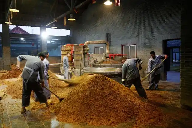 12月13日,在泗洪县双沟镇一家酒企,工人在酿酒车间忙碌.