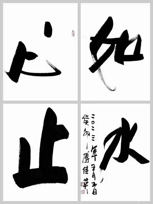 傅继英成语书法:心如止水.波澜不惊,不以物喜,不以己悲