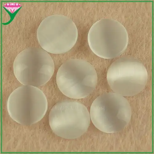 现货玻璃猫眼石裸石 diy镶嵌戒面平底素面圆形白色人造玻璃猫眼石