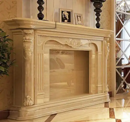 米黄大理石石材室内壁炉摆件