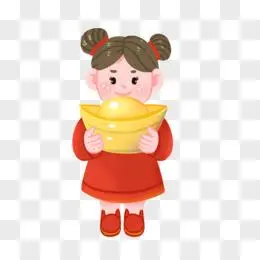 卡通手绘免抠抱元宝的小女孩素材