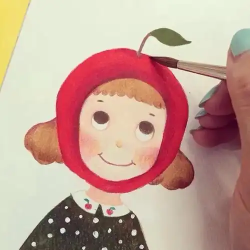 人物水彩--红苹果女孩