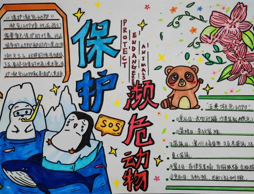 保护濒危动物手抄报来咯 好久不见～太忙太忙啦 ～保护濒危动物手抄报