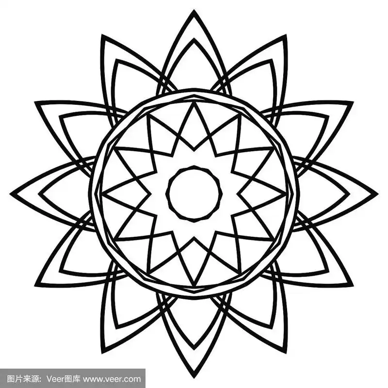 装饰性的黑色圆形涂鸦花孤立在白色的背景.黑色轮廓曼荼罗.