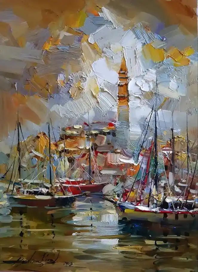 原创油画 #手绘油画  《港湾》原创主题绘画欣赏. - 抖音
