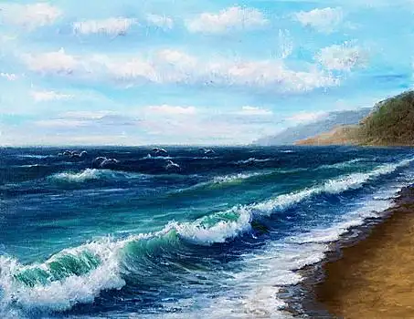 海洋,岸边,风景,油画,展示,现代,印象派风格,现代主义