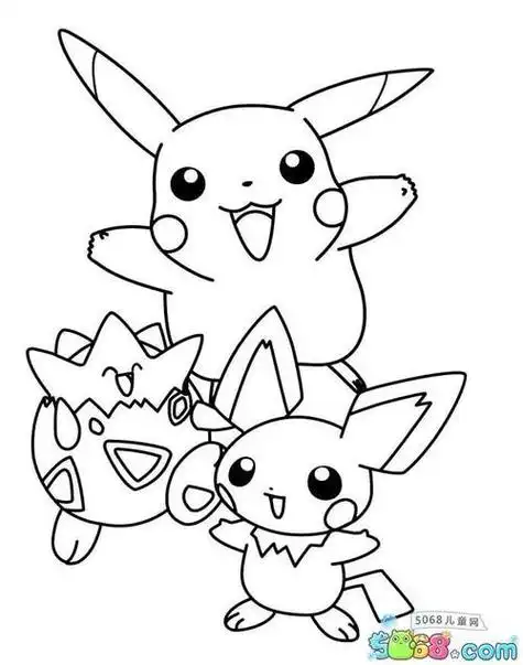 皮卡丘皮丘和波克比神奇宝贝简笔画图片