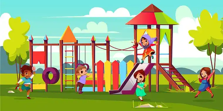 孩子们在公园操场上玩卡通图片