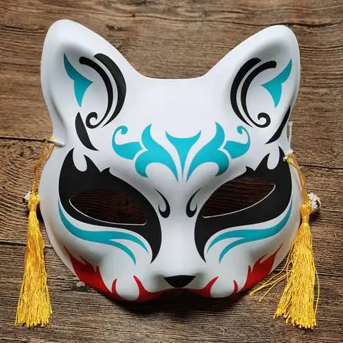 彩绘日式和风狐狸半脸古风猫脸面具化妆舞会cos动漫面具猫脸面罩 半脸