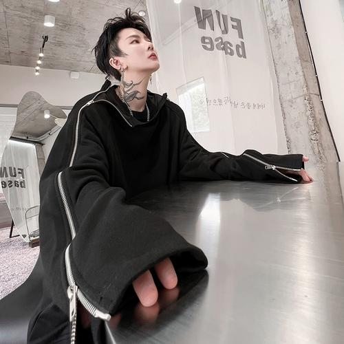 秋季山本暗黑系痞帅卫衣男ins小众双拉链设计感套头上衣发型师潮