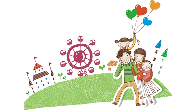 游乐园玩耍的一家四口