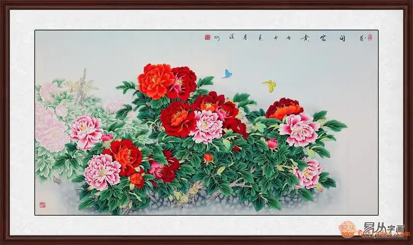国画牡丹家居挂画首选 张洪山工笔画牡丹《花开富贵》作品出自:矣从