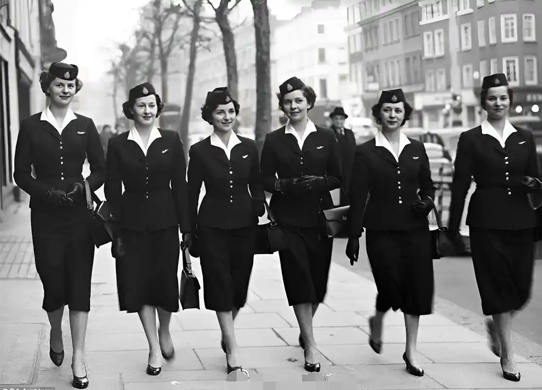 这是20世纪50年代一组上世纪中西方山空姐穿的衣服的对比.