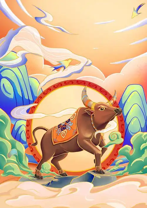 牛年插画 牛气冲天