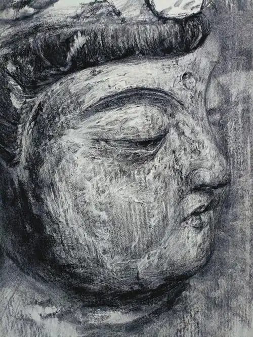 觉得好看就画了的素描佛头