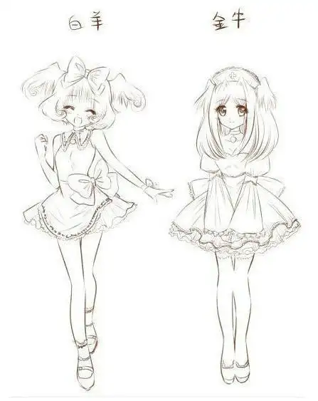 卡通人物简笔画女孩十二星座动漫公主图片12星座卡通少女简笔画