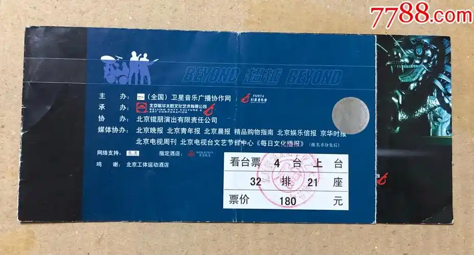 beyond超越beyond2003北京演唱会门票票根票尾