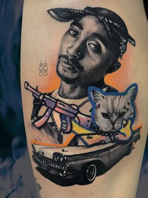 海口纹身艺术创作西海岸匪徒猫猫