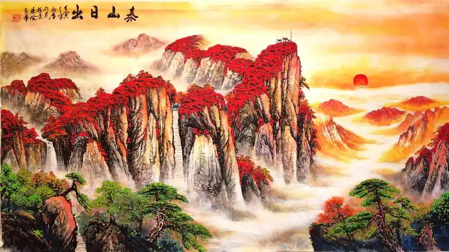 南墙的山水画山主丁水主财,流水的回旋和方向,是旺财生运的好象征