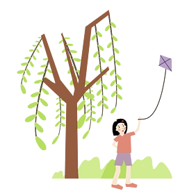 清明节春风吹杨柳女孩放风筝