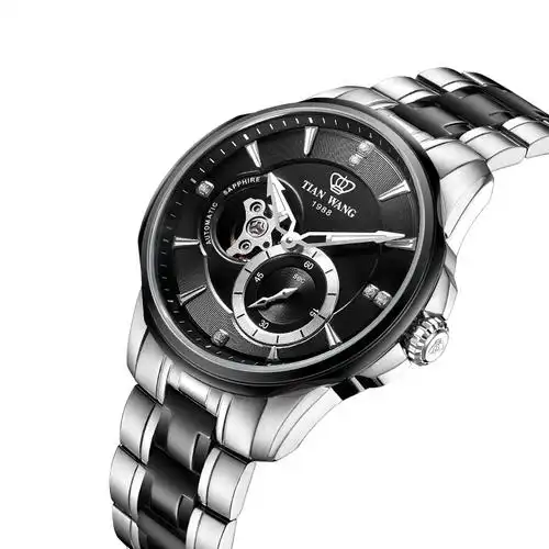 天王表轮时代系列专柜同款自动机械男表蝴蝶扣钢带品牌镂空男士手表