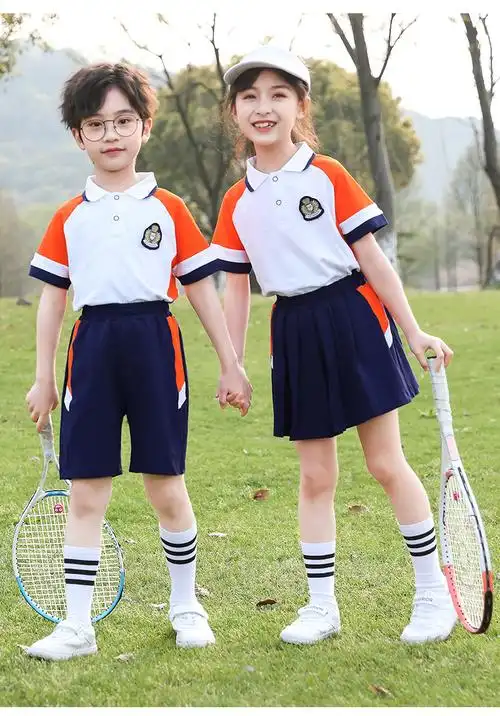 园服夏装运动风儿童一二年级班服套装英伦毕业季小学生校服 桔红色