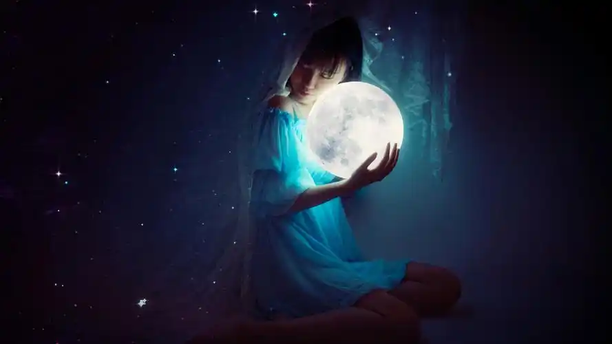 清纯少女,梦幻,闺房,星星,星球,唯美意境壁纸