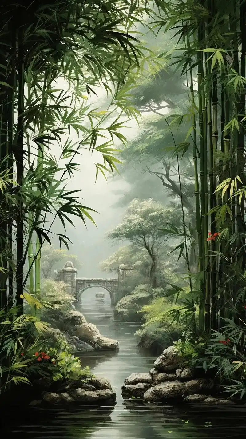 ai原创设计-竹林静谧壁纸.漫步竹林秘境,美景倾心绽放,青竹 - 抖音