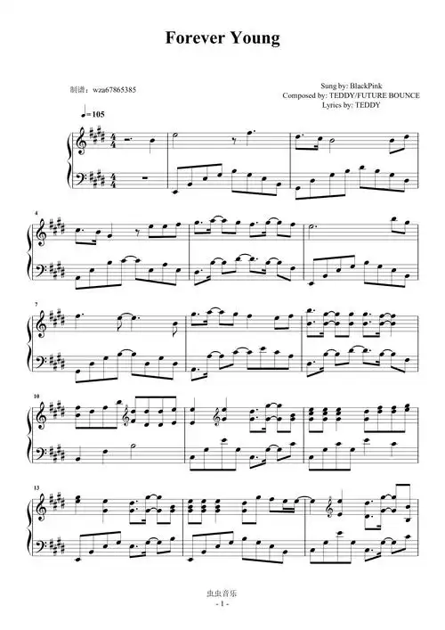 forever young钢琴谱-wza67865385-虫虫钢琴