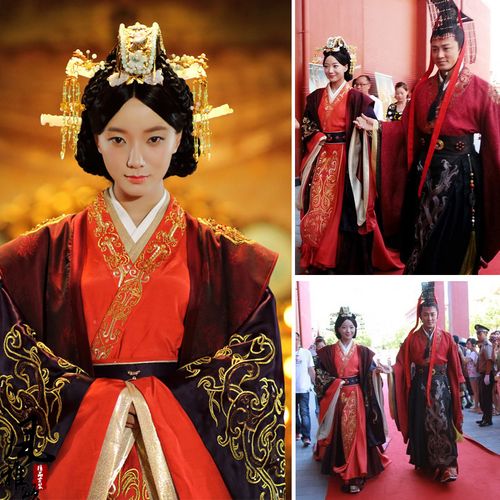 汉朝汉服嫁衣古代中式婚礼婚服皇后凤冠霞帔喜服新娘卫子夫演出服