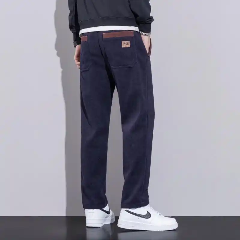 春秋新款阔腿休闲裤宽松大码直筒纯色裤子男士百搭潮流秋冬休闲裤