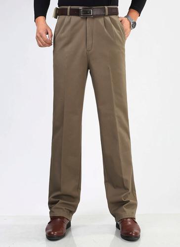 男裤中老年休闲裤纯棉双褶宽松加绒加厚高腰深档加肥加大码冬季