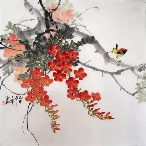 国画《凌宵花》