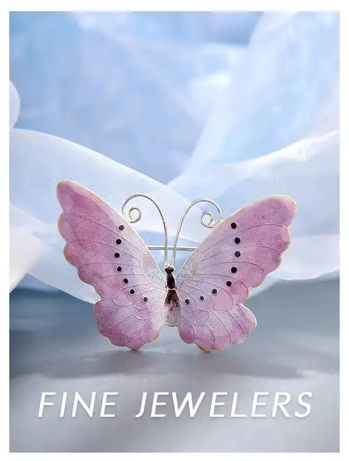 fine jewelers/方元老细金花丝珐琅粉蝴蝶胸针女