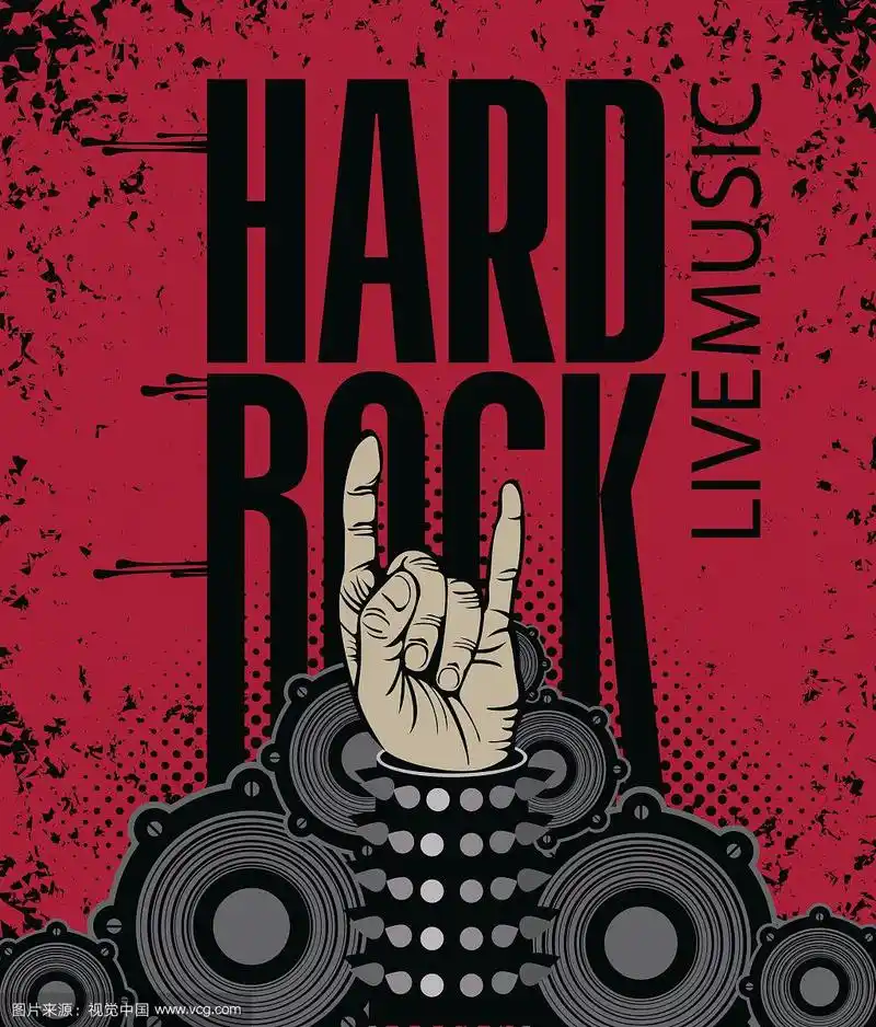 带有摇滚手势的硬摇滚音乐横幅