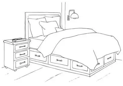 线性素描的内政.草绘线卧室.矢量图照片