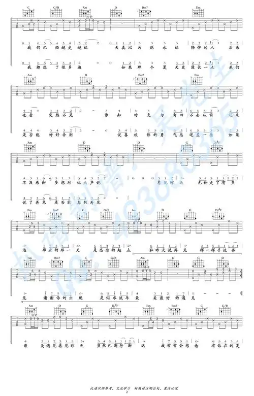 再见昨天吉他谱牛奶咖啡昨日青空青春毕业曲