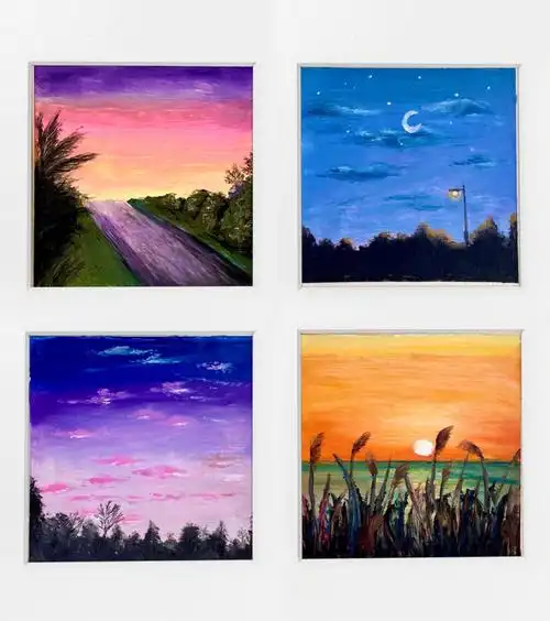 新手油画棒78四宫格风景小画