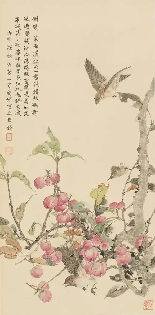 张铨没骨花鸟写生