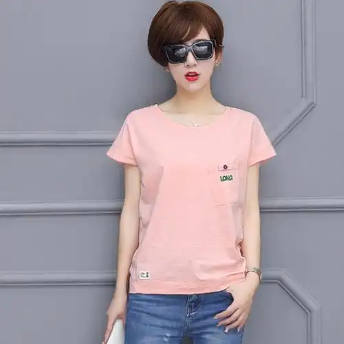 短袖t恤女夏装新款韩版宽松竹节棉圆领纯色百搭蝙蝠袖体恤衫上衣