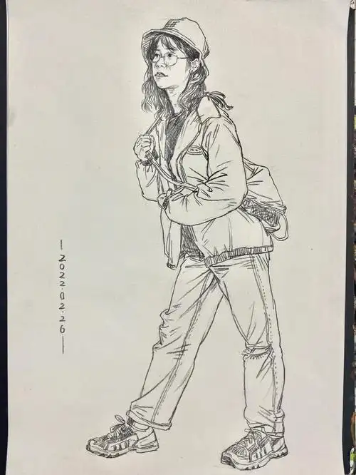 线性速写单人女青年