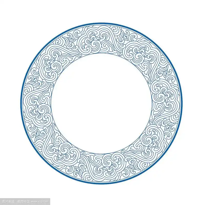 传统的蓝色线条抽象云纹装饰图案