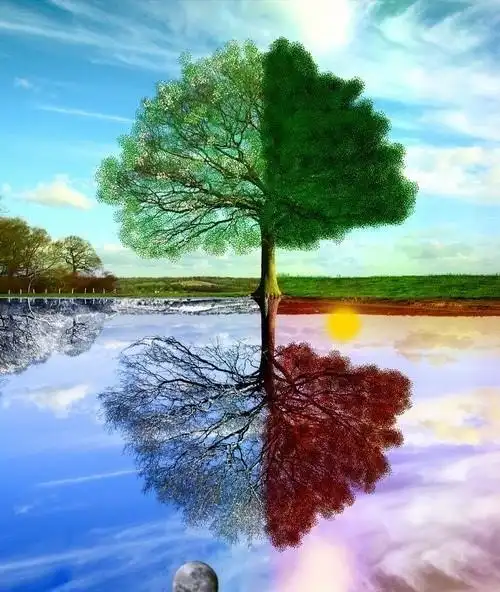 一棵树的春夏秋冬这是摄影师用四张照片拼接而成的