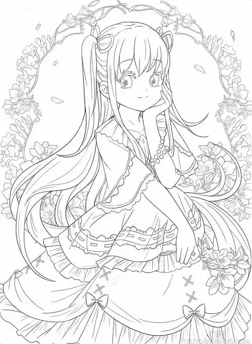 新手练习线稿花与萌娘动漫线稿手绘涂色集90p