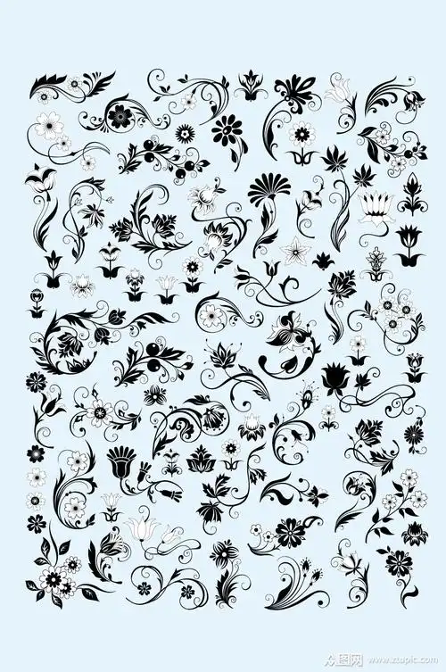 矢量花草花纹花边素材