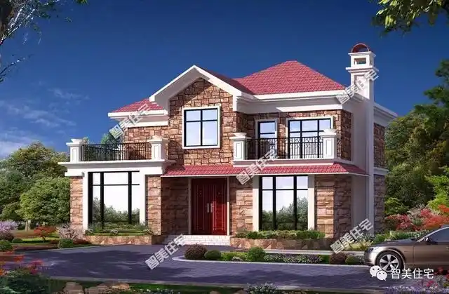 外墙用文化石装饰的两层别墅每一栋都很漂亮建房就当如此