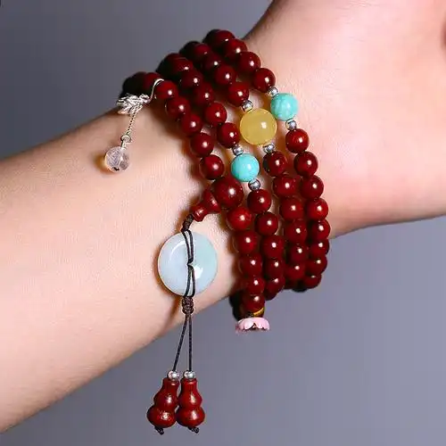 福果地小叶紫檀手串女108颗天然檀木复古配饰吊坠手链