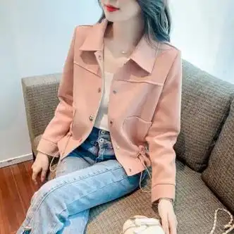 姿柯曼小个子外套女春秋3040岁休闲士短新款短款洋气风衣今年流行粉色